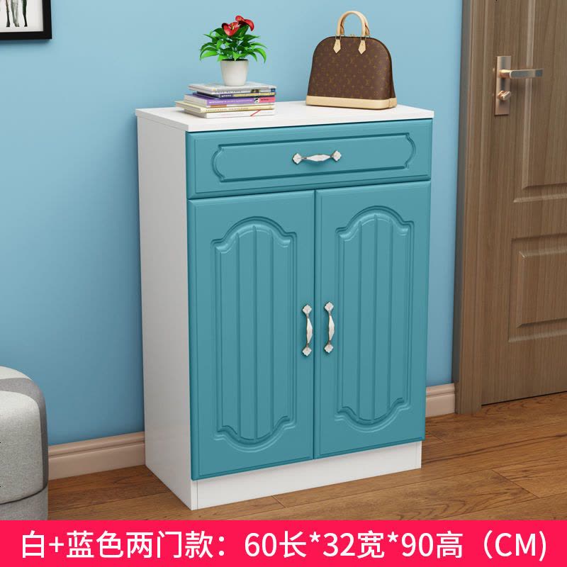 欧式简约现代玄关式厅柜组合家用带挂衣架一体落地口北欧鞋柜 2蓝带抽屉 自己安装图片