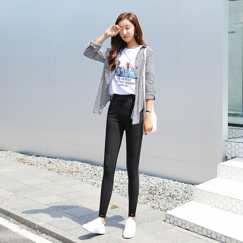 黑色打底裤长款女外穿薄款显瘦魔术小脚裤紧松高腰九分铅笔裤夏