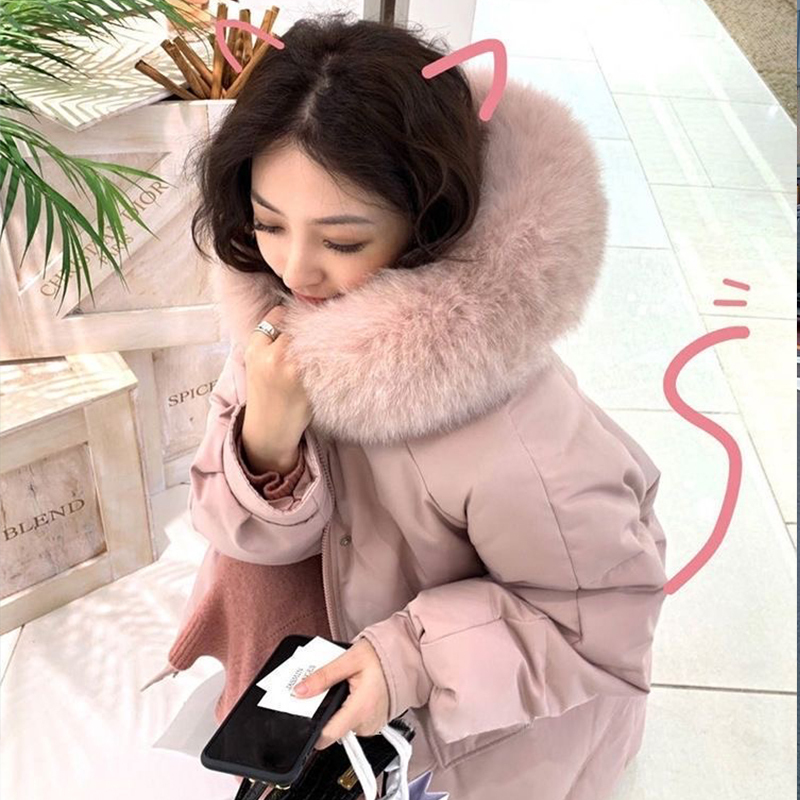 羽绒服女中长款韩版加厚大毛领过膝冬OUJIE05