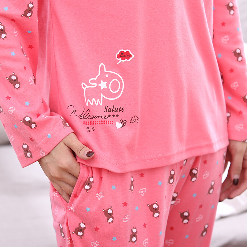 长袖睡衣纯棉女春秋款大码胖mm200斤特大号加肥加大宽松家居服T1-1802-6XL限量特大码