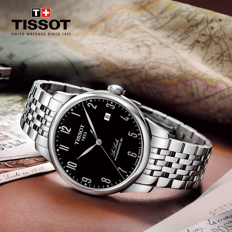 天梭(TISSOT)瑞士手表 经典复古炫酷黑盘 力洛克系列钢带男士机械表T006.407.11.052.00 礼物