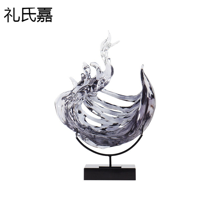 礼氏嘉礼品乔迁软装摆件大理石底座塑新中式创意浪花树脂走廊玄关会所