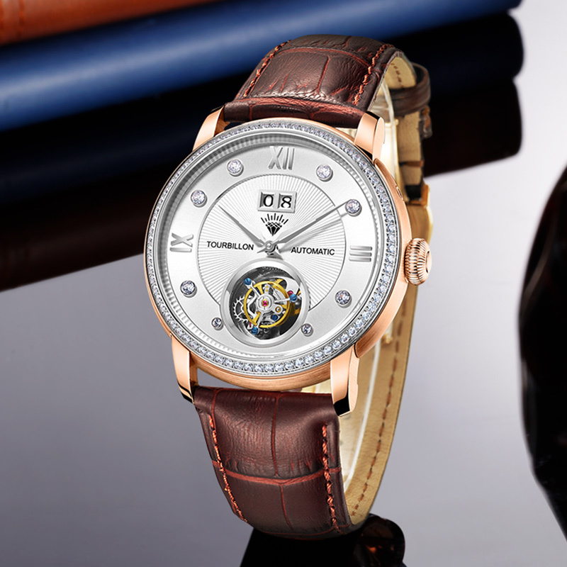 钻石牌diamond手表男士陀飞轮自动商务机械表牛皮带机械表tb003