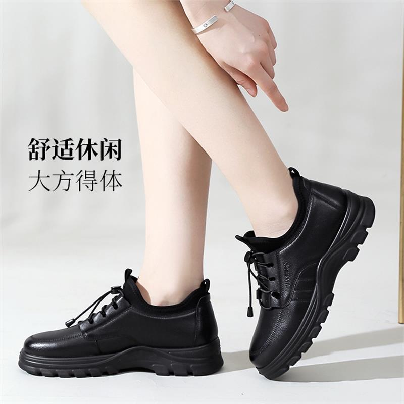 聚盛恒远女鞋头层牛皮黑色通勤工作鞋