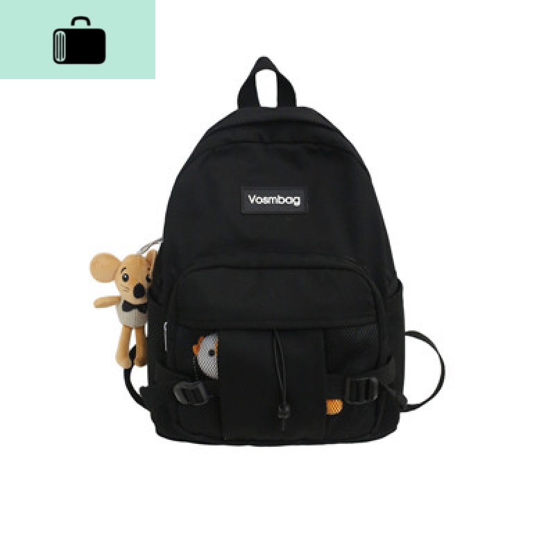 书包女韩版高中原宿ulzzang潮牌背包大学生简约ins风泫雅双肩包女NEW LAKE 黑色不要挂件收藏宝贝送礼品