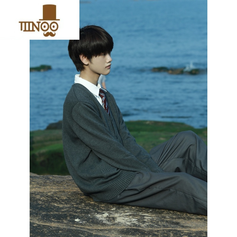 yanxu日系dk制服开衫v领针织毛衣男校服加厚上衣复古学院风长袖jk