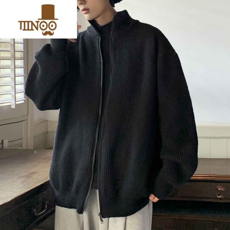 YANXU大码针织开衫毛衣男宽松大码慵懒风感2023新款加厚X0 S8095斤可穿 黑色