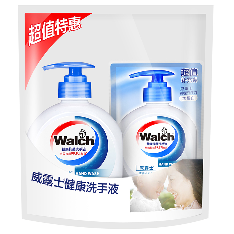 威露士健康抑菌洗手液丝蛋白525ml+袋装250ml