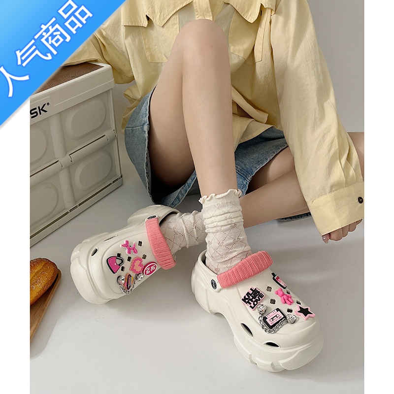 SUNTEK踩屎感厚底防滑洞洞鞋女款夏季外穿2023新款黑色网红沙滩包头凉鞋高清大图