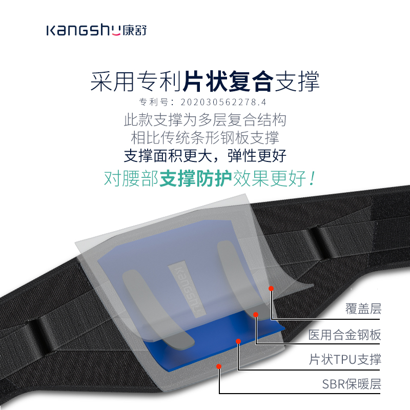 康舒医用固定带-B1后掠翼护腰[黑色]B3018S腰部固定器 腰椎间盘突出腰肌劳损腰托保暖腰围子腰部自发热男女高清大图