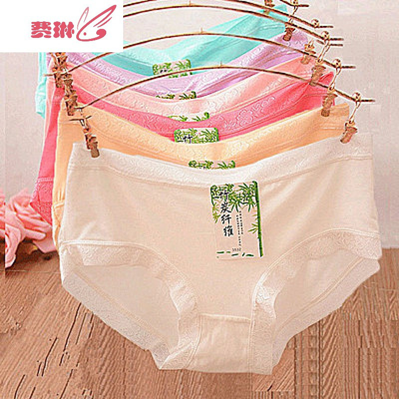 内裤女竹炭纤维面料蕾丝边中腰都市丽码白色三角裤费琳