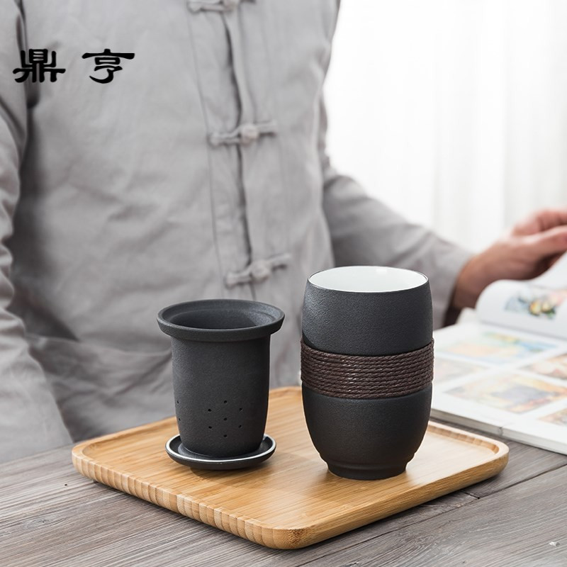 鼎亨日式带盖茶水分离泡茶杯随手杯家用办公室内胆便携过滤陶瓷茶