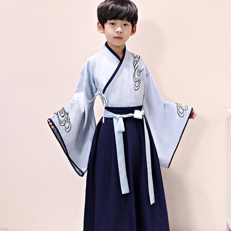 男童汉服中国风古装儿童唐装套装男孩国学服超仙书生演出服装红色110