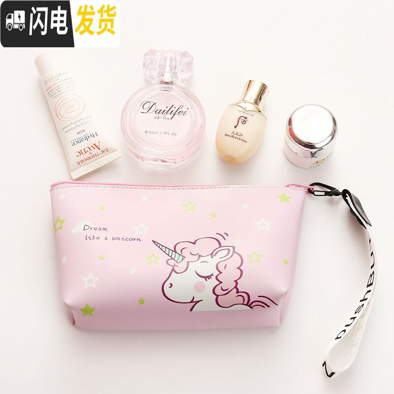 三维工匠ins可爱少女心独角兽化妆包学生小清新手拿便携旅行收纳包洗漱包高清大图