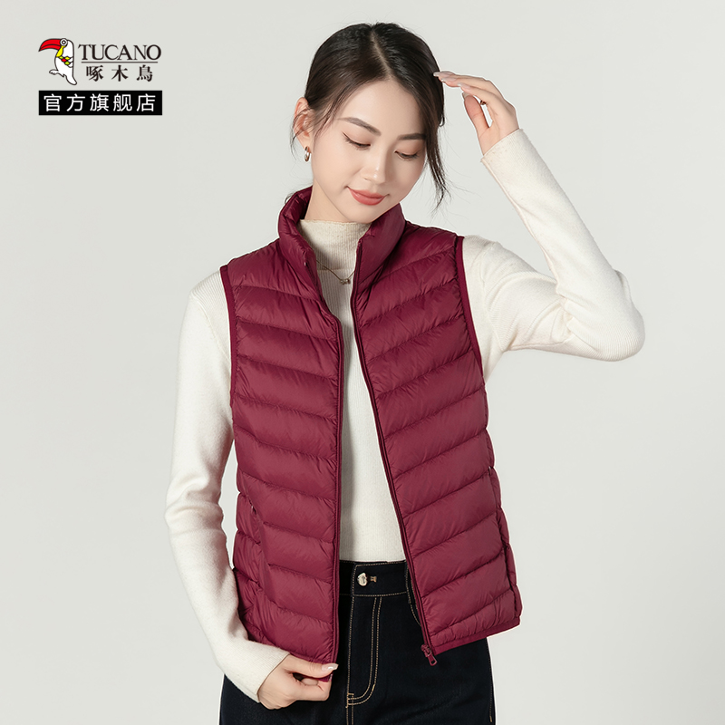 啄木鸟轻薄羽绒马甲女2024冬季新款立领韩版背心短款百搭外穿内4高清大图