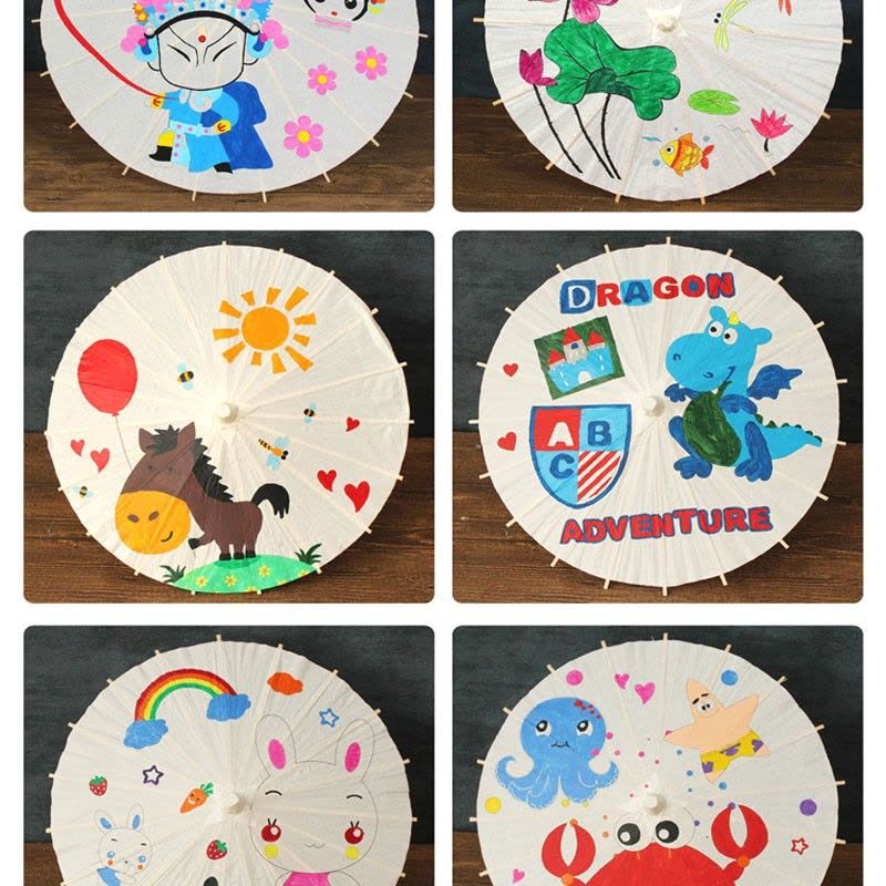 空白油纸伞diy材料 儿童手工制作幼儿园中国风绘画雨伞小手绘玩具图片