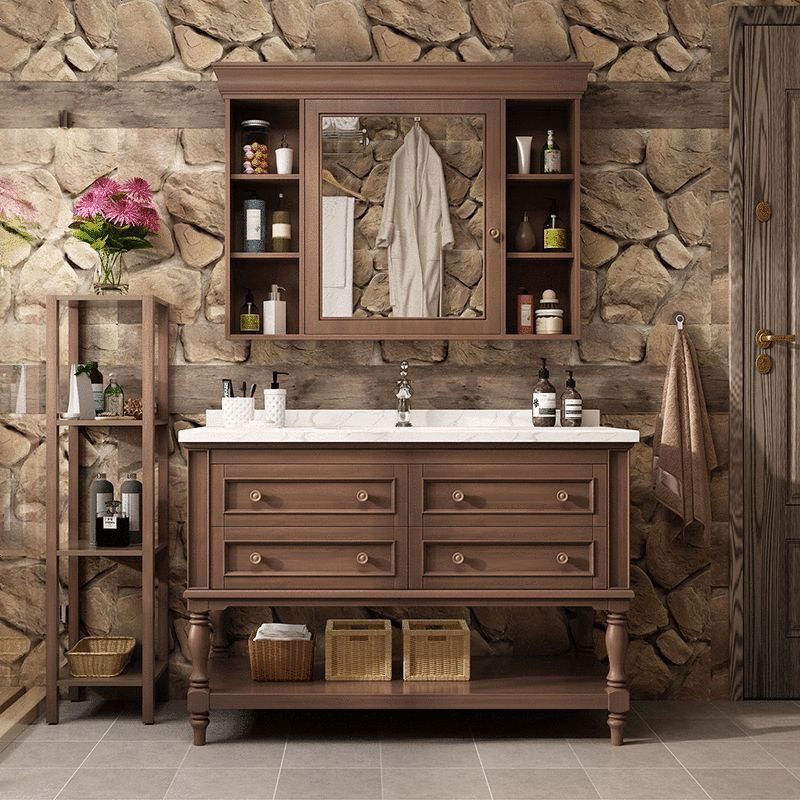 卫浴美式橡木浴室柜组合洗脸洗手面盆池实木卫生间洗漱台盆落地式