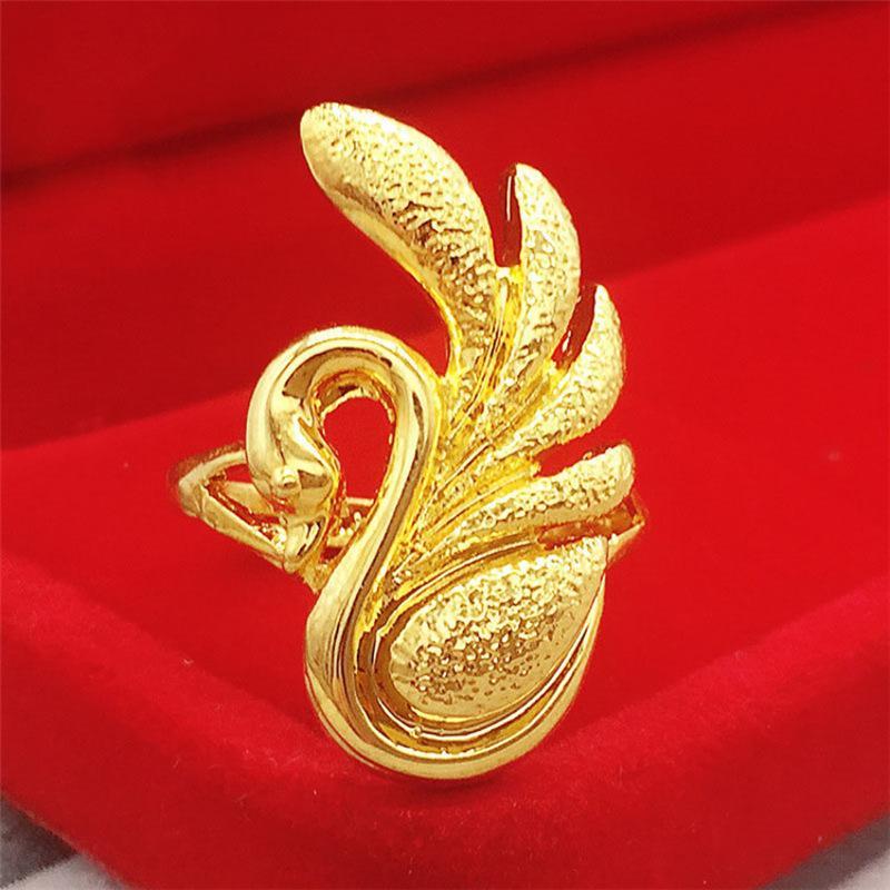 黄铜镀金戒指女创意天鹅戒手饰加工越南沙金开口戒指PTHSMY2914送女朋友七夕情人节礼物
