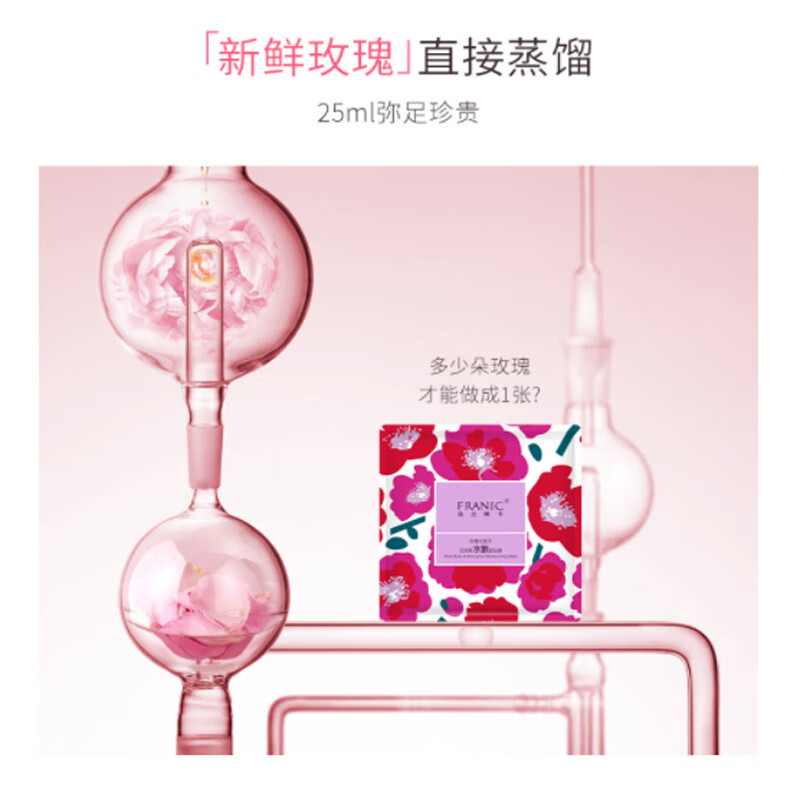 法兰琳卡 面贴膜 玫瑰花苞水花青素水嫩 25ml*8片 盒高清大图