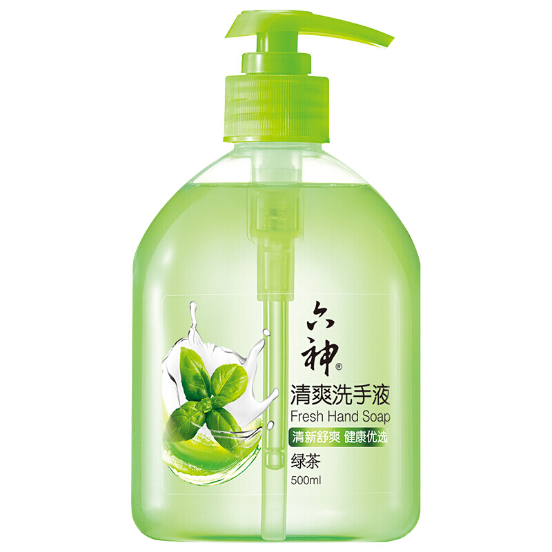 六神洗手液清爽绿茶500ml 温和洁净儿童成人通用按压泡漠植物家用有效易冲洗清新舒爽 500ml