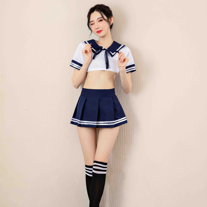 长夜漫漫情趣内衣性感情趣套装清纯装制服诱惑舞台演出服1205 蓝色+同款学生袜子 大码(80-140斤)