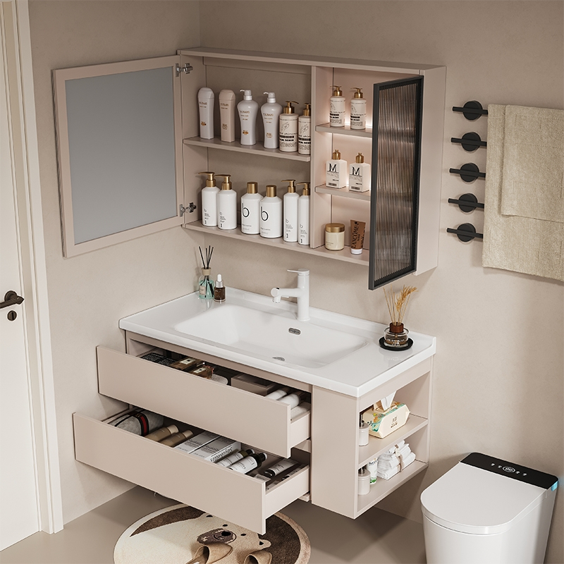 藤印象现代简约陶瓷一体盆浴室柜组合洗手洗脸盆柜卫浴套装卫生间洗漱