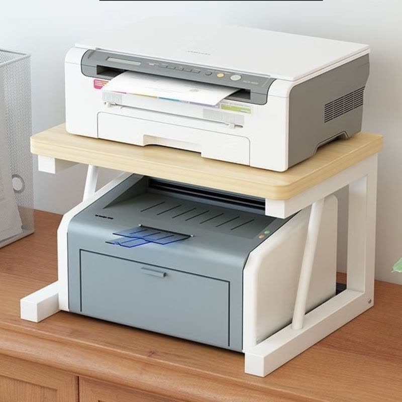 打印机架 电脑桌面架子 厨房收纳架 办公室双层架 复印机置物架 暖白色-标准款 桌上书架图片