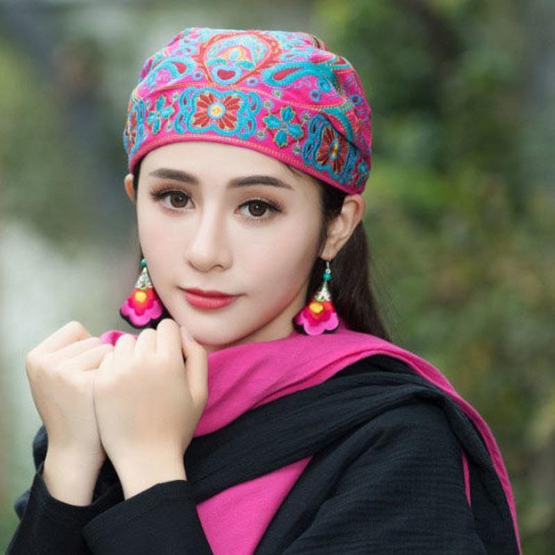 刺绣黑色 民族风发饰刺绣花棉麻布艺发带包头帽子妈妈遮白发宽头巾