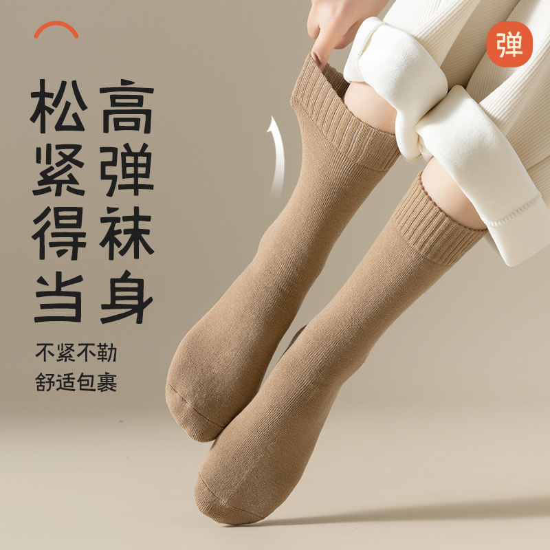 啄木鸟厚袜子女士中筒袜秋冬季加绒加厚保暖长筒袜2024冬天毛圈月子长鸟高清大图