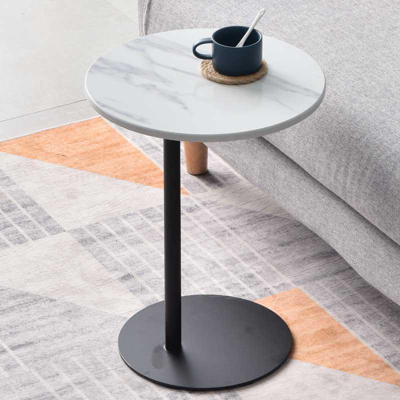 森美人大理石沙发边几轻奢北欧创意铁艺u小茶几圆桌角几户型床头桌边桌c 圆形拉拉白桌面+黑色底座直径40cm+高50cm