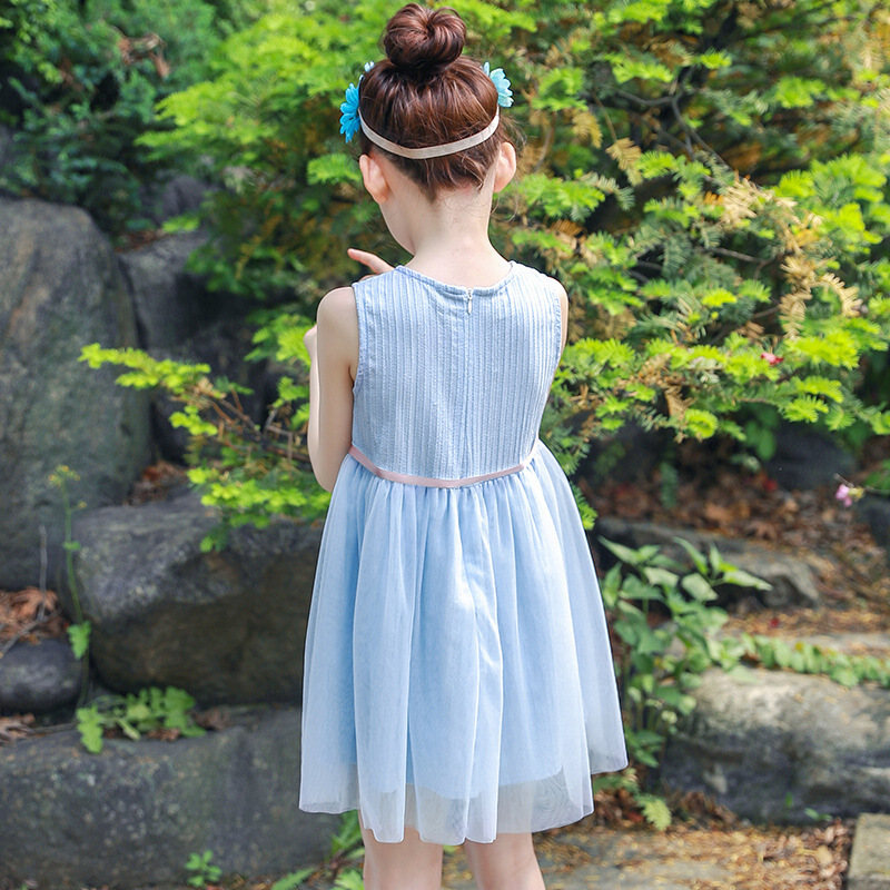 2018公主裙夏装童装网纱裙韩版中大童连衣裙女童表演服jyl蓝色