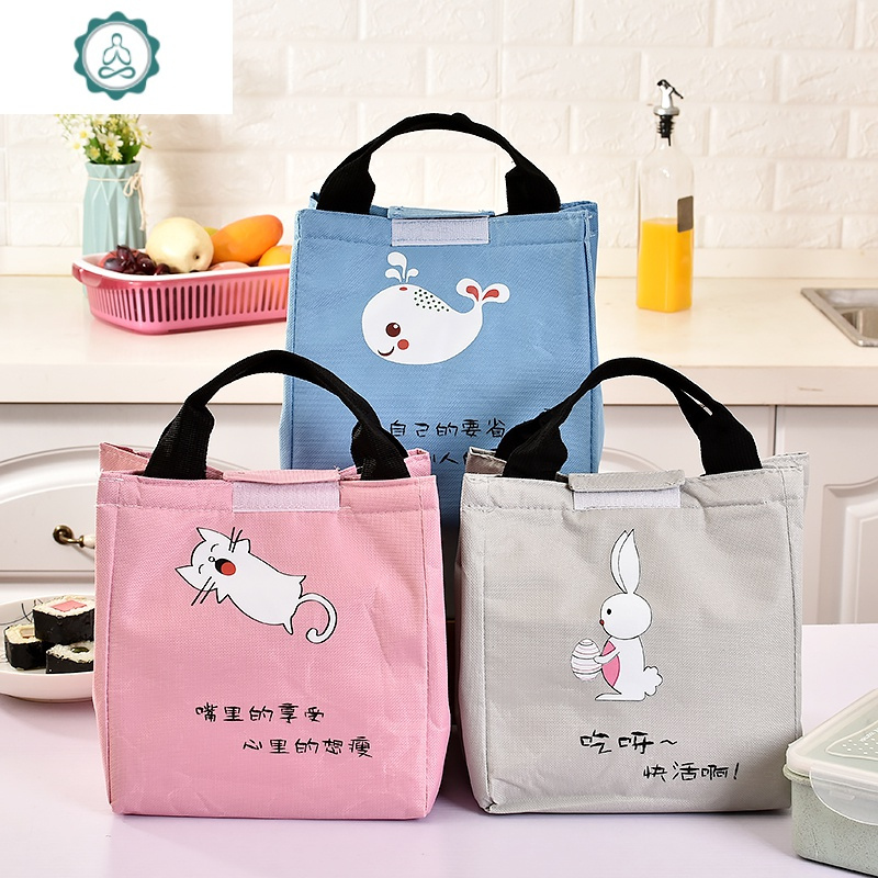 可爱卡通保温饭盒袋手提便当包韩版防水帆布饭袋便当盒