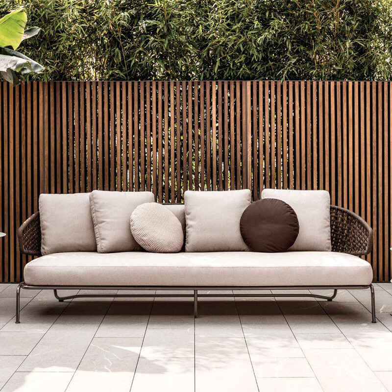 户外编绳沙发休闲庭院花园简约现代露天休闲懒人椅 三人沙发[编绳]