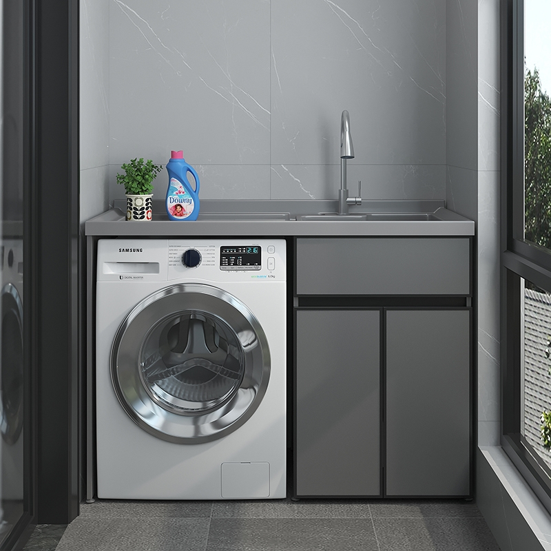 印象太空铝洗衣机一体柜阳台组合洗衣台洗手脸盆池槽伴侣柜带搓板定制