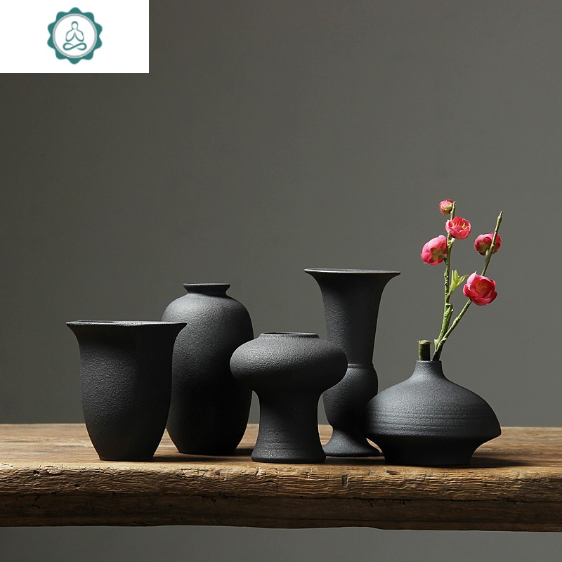 日式粗陶花瓶复古手工拙朴花插陶瓷茶具摆件禅意居家装饰陶艺花器封后