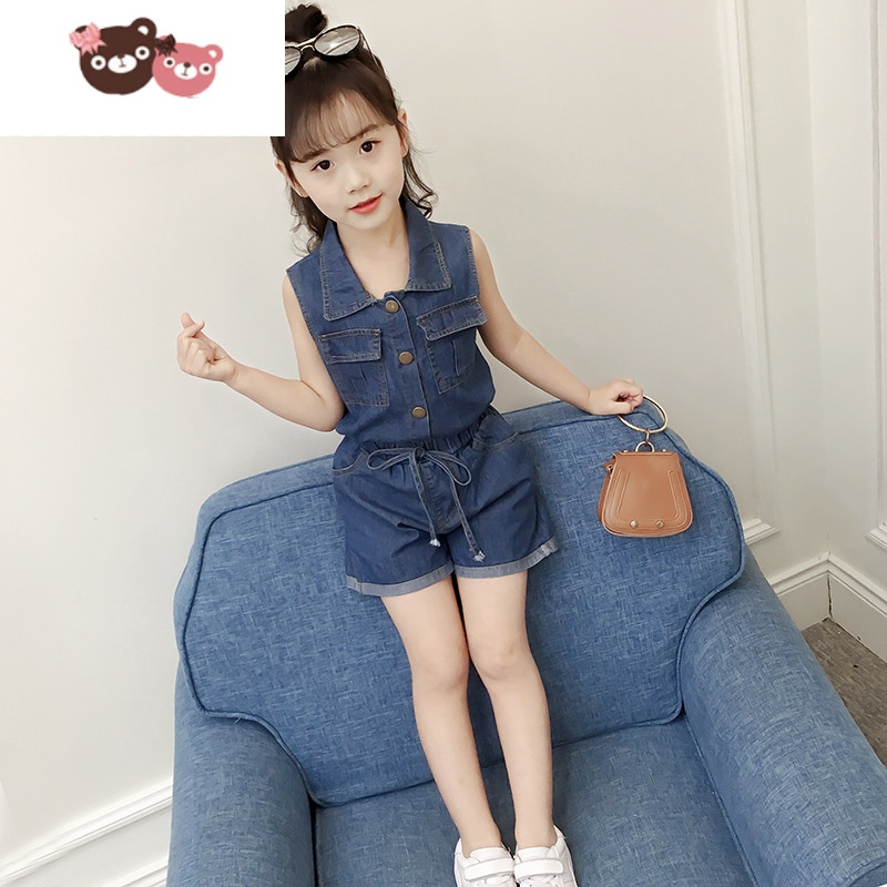 绿彩虹光儿童夏装女童牛仔套装三4四3五5六6七7八8十岁小女孩洋气短袖