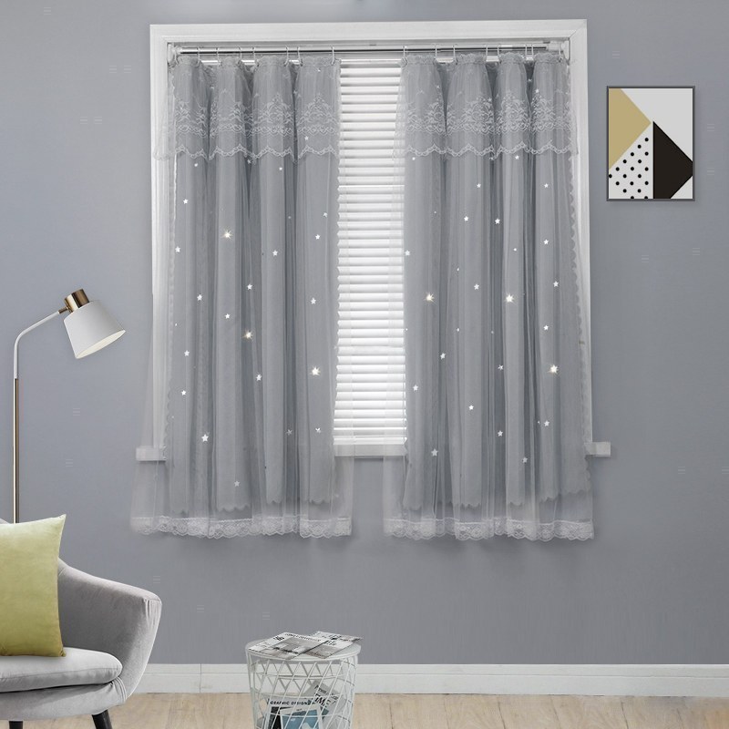 美帮汇窗帘布免打孔安装 遮光新款卧室飘窗少女风北欧流行两层 浅灰-不含杆子【冲量直降】 宽0.9x高1.5【挂环款1片】