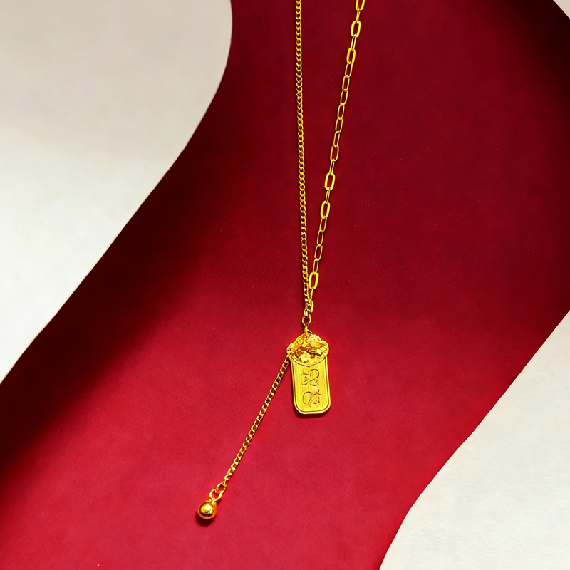 北京黄金 足银 999 碎冰冰招财套链 国风招财纳福银项链高清大图