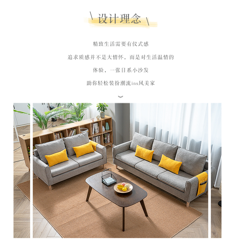北欧沙发简约现代卧室出租房公寓小户型三人沙发客厅双人布艺沙发