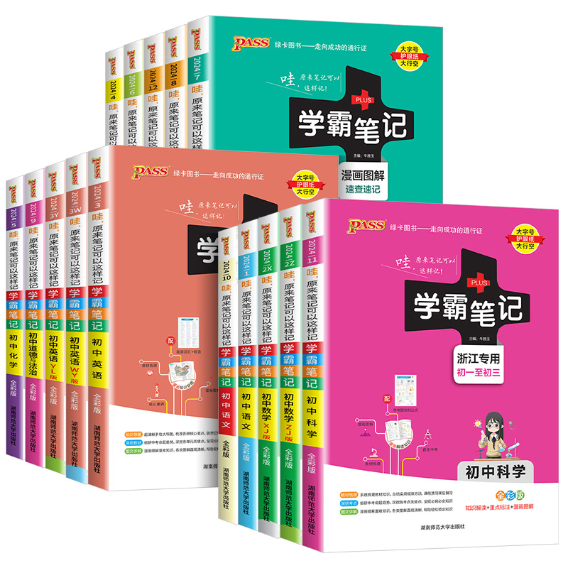 [9本]初中语数英物化生历史地理道德 初中通用 [正版]浙江2024学霸笔记初中科学语文数学英语物理化学历史人文地理生物高清大图