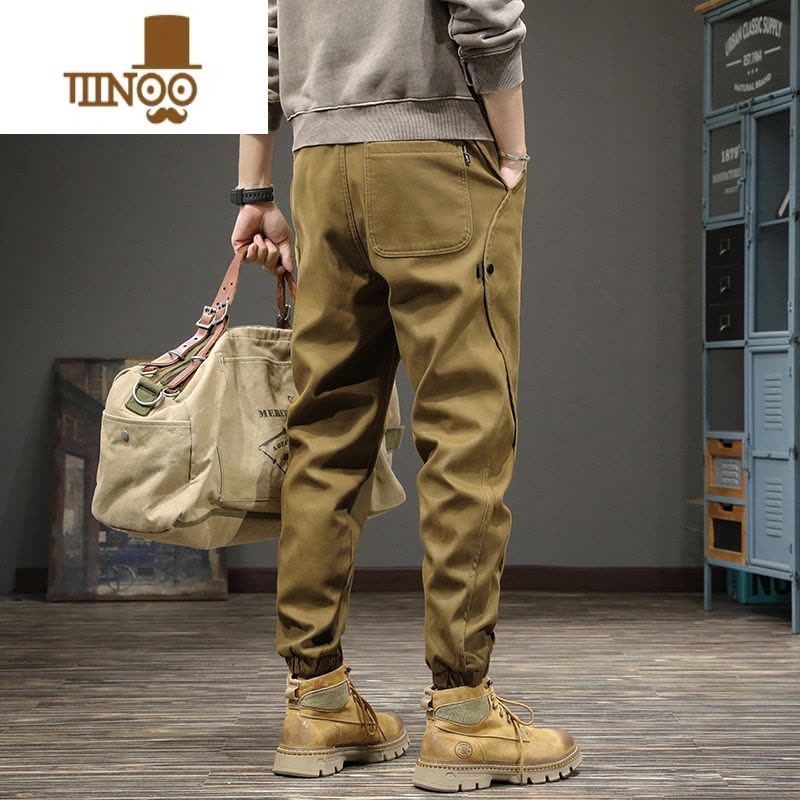 YANXU夏季潮牌美式复古拼接休闲裤男宽松大码哈伦长裤痞帅英伦风束脚裤图片