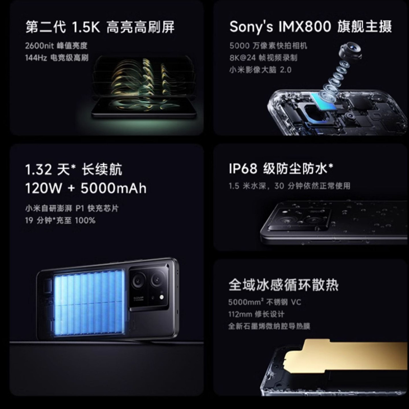 [全新]小米Redmi K60 至尊版 16GB+256GB 墨羽 天玑9200+ 独显芯片X7 1.5K直屏 索尼IMX800 光学防抖 小米红米K60 Ultra