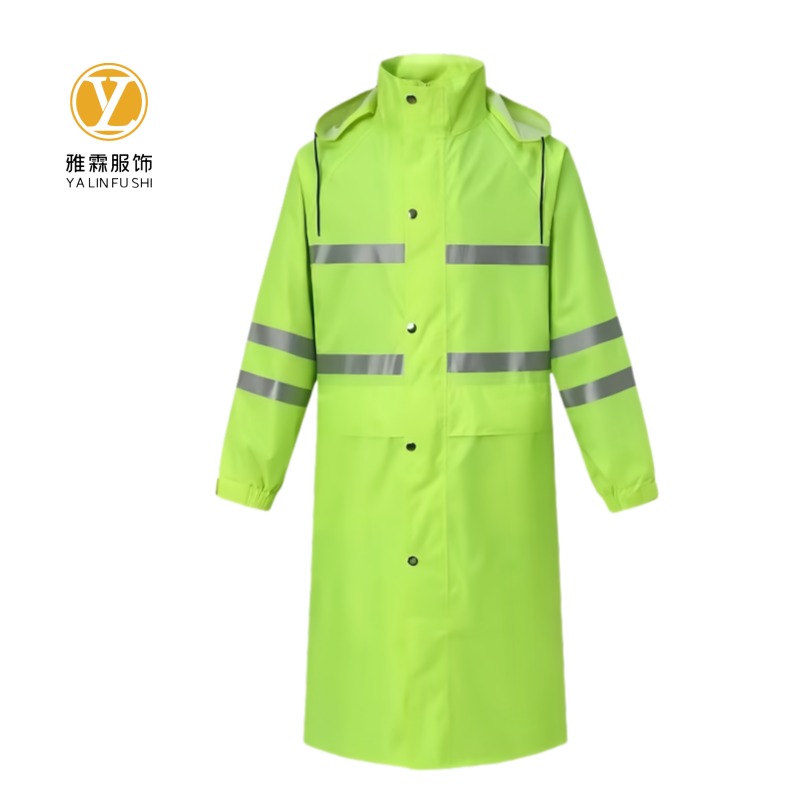 雅霖服 烫条绿风衣式雨衣可定制 YLF-XZ505 件高清大图