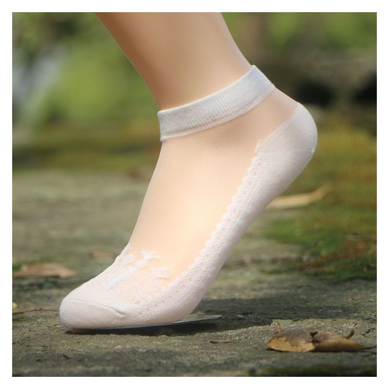 可莉允夏季薄款棉纱底防滑 袜子 短款 丝袜水晶袜女玻璃丝 船袜 短袜