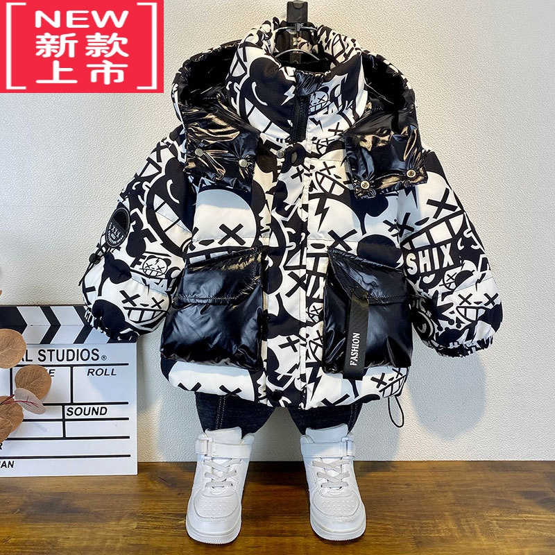 可莉允男童羽绒服外套2022新款儿童韩版冬季棉衣潮酷小孩加厚棉服