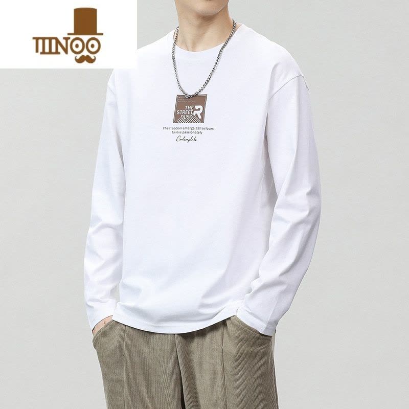 YANXU秋装上衣服男款2023新款潮牌宽松打底衫秋季内搭休闲长袖t恤图片