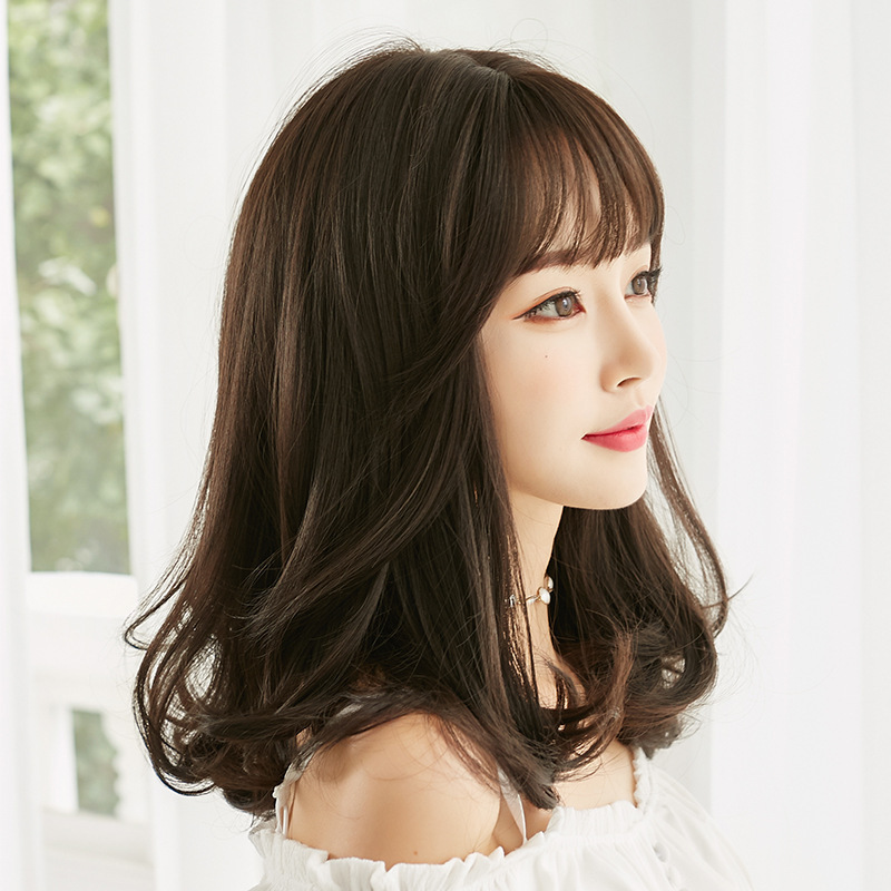 假发女自然逼真内扣蓬松卷发大波浪化纤假发头套冷棕色45cm