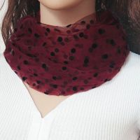 围脖子的纱巾仙女款套头围脖波点百搭护颈脖套女款春秋冬季通用两 波点酒红色