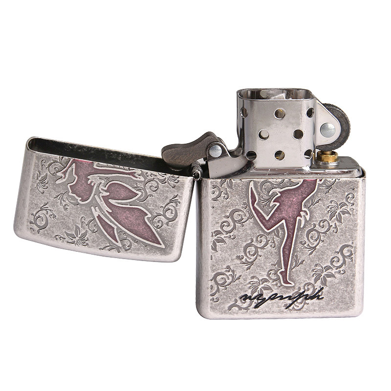 美国zippo打火机芝宝古银雕刻flynymph韩版古银飞仙女男士礼品