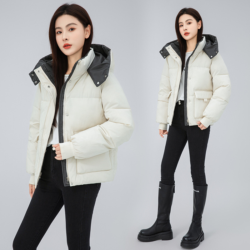 羽绒棉衣女外套2024新款连帽面包服百搭冬装韩版宽松短款时尚棉服 白色 M